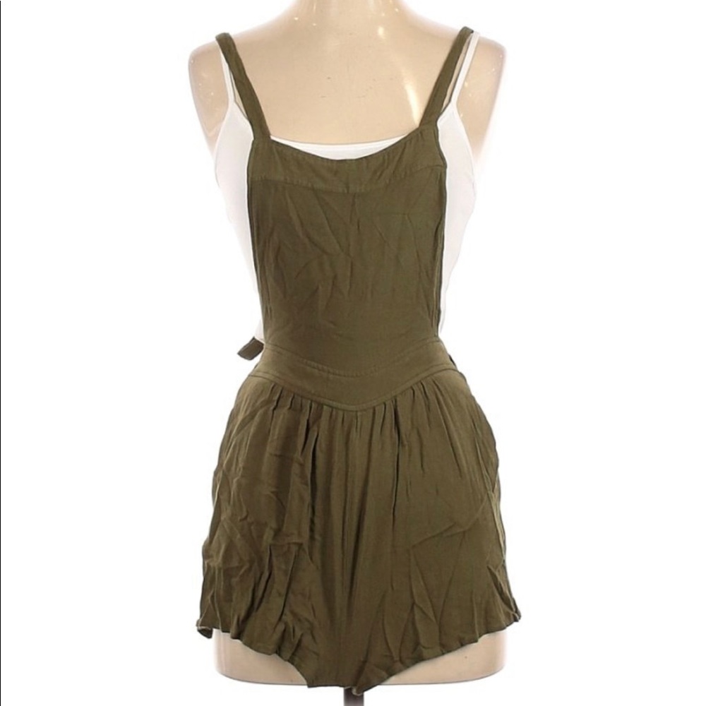 Olive Forever 21 Overall Shorts w/Tie Straps